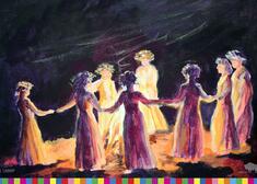 Obraz przedstawiający taniec w czasie nocy świętojańskiej