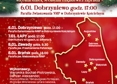 Mapa województwa z informacjami na temat koncertu w Dobrzyniewie Kościelnym