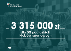 plansza z napisem 3 mln 315 tys. zł. dla 53 podlaskich klubów sportowych