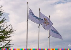 Powiewające flagi z logotypem ośrodka 
