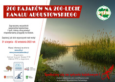 plakat 200 kajaków na 200-lecie kanału Augustowskiego, więcej informacji w tekście