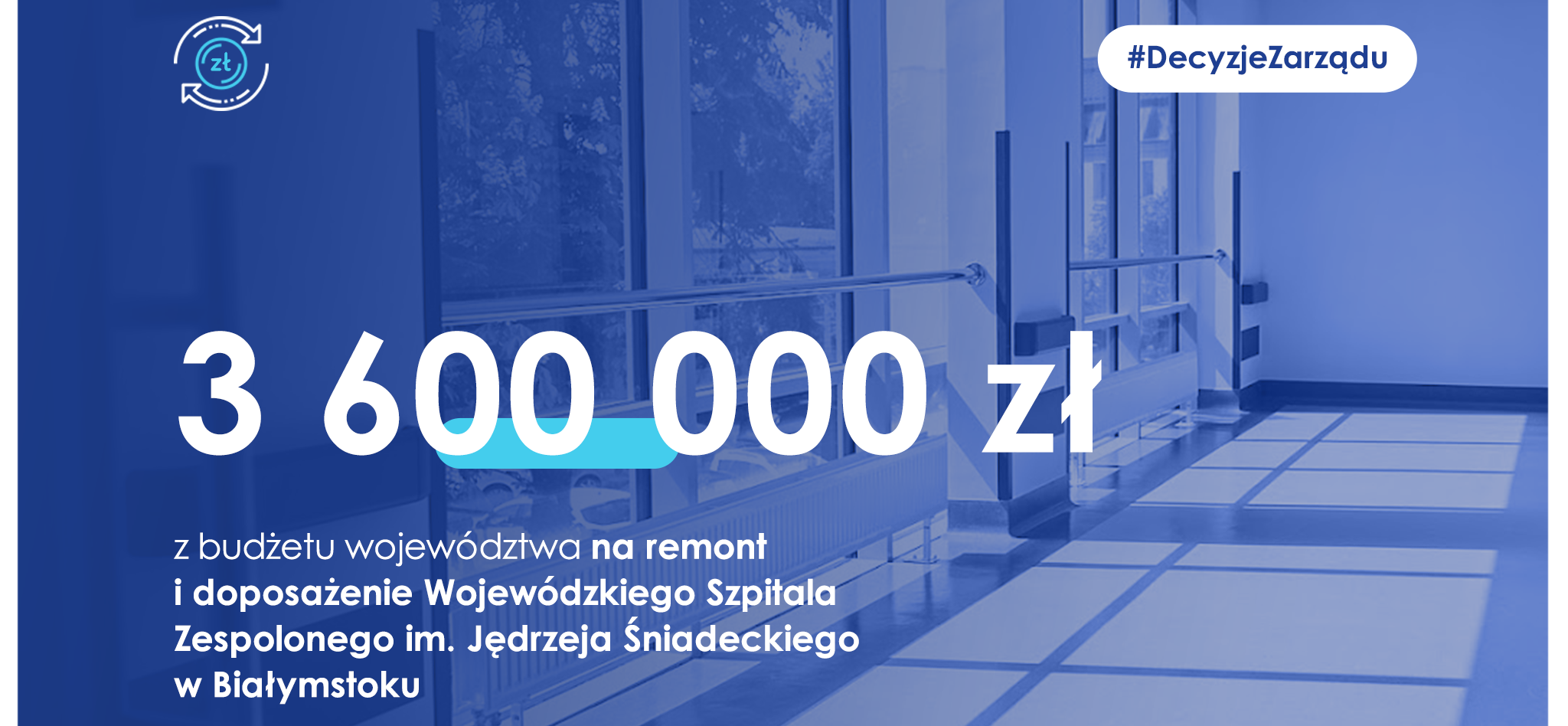 zdjęcie szpitala z napisem: 3,6 mln zł dla szpitala wojewódzkiego w Białymstoku