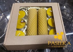 świece z wosku pszczelego zapakowane w ozdobne pudełko firma Pasieka Wiszniewscy