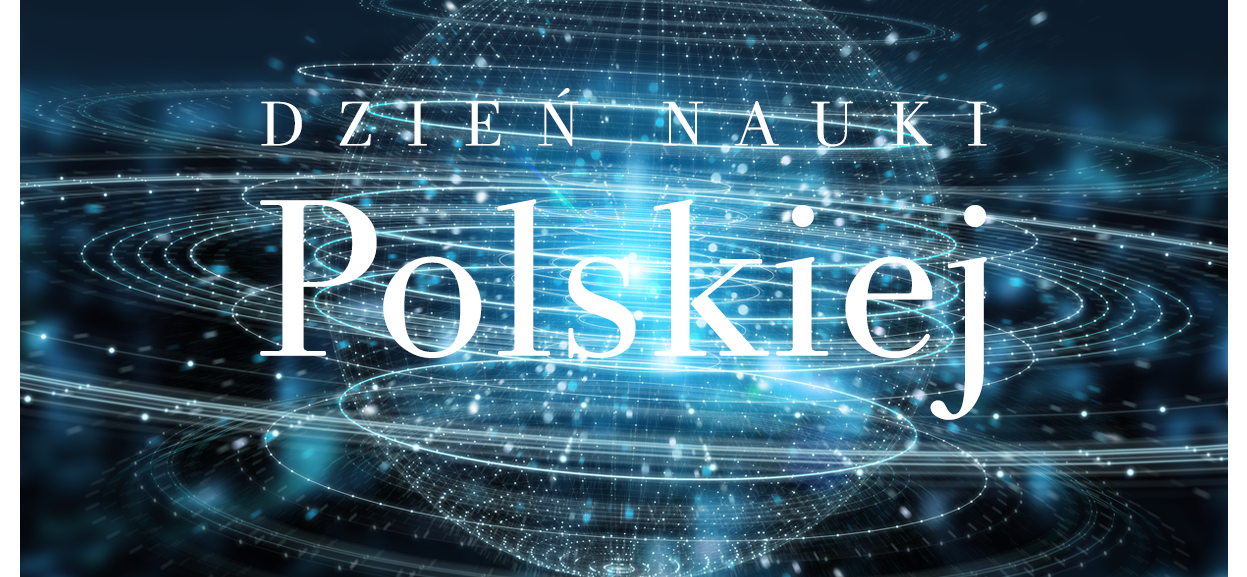 Oświetlony globus i napis "Dzień Nauki Polskiej"