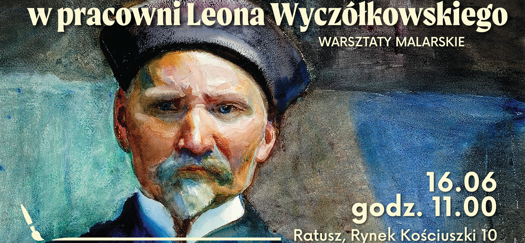 Autoportret Wyczółkowskiego. Po prawej dane dotyczące wydarzenia.