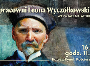Autoportret Wyczółkowskiego. Po prawej dane dotyczące wydarzenia.
