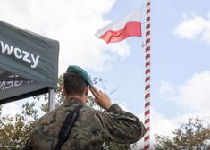 Żołnierz salutuje do flagi.