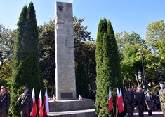 Widok pomnika w otoczeniu drzew