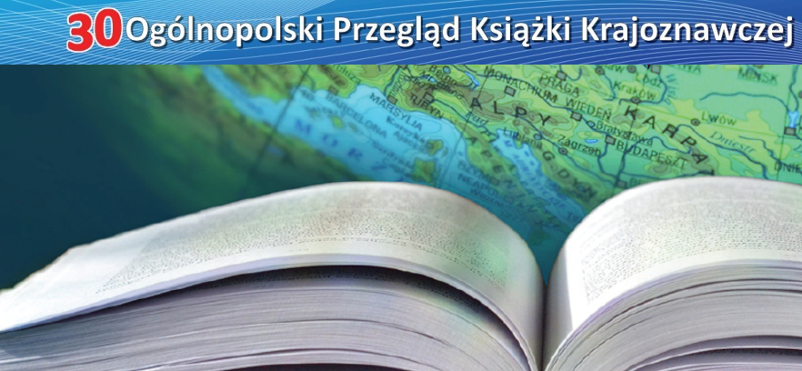 Otwarta mapa na tle mapy. U góry napis Przegląd Książki Krajoznawczej